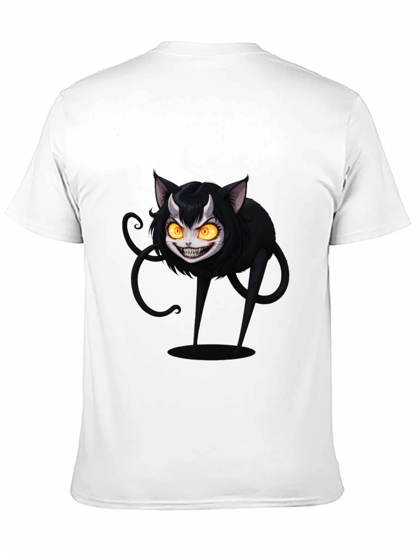 Mens Black T-Shirt - Creepy Cat Design