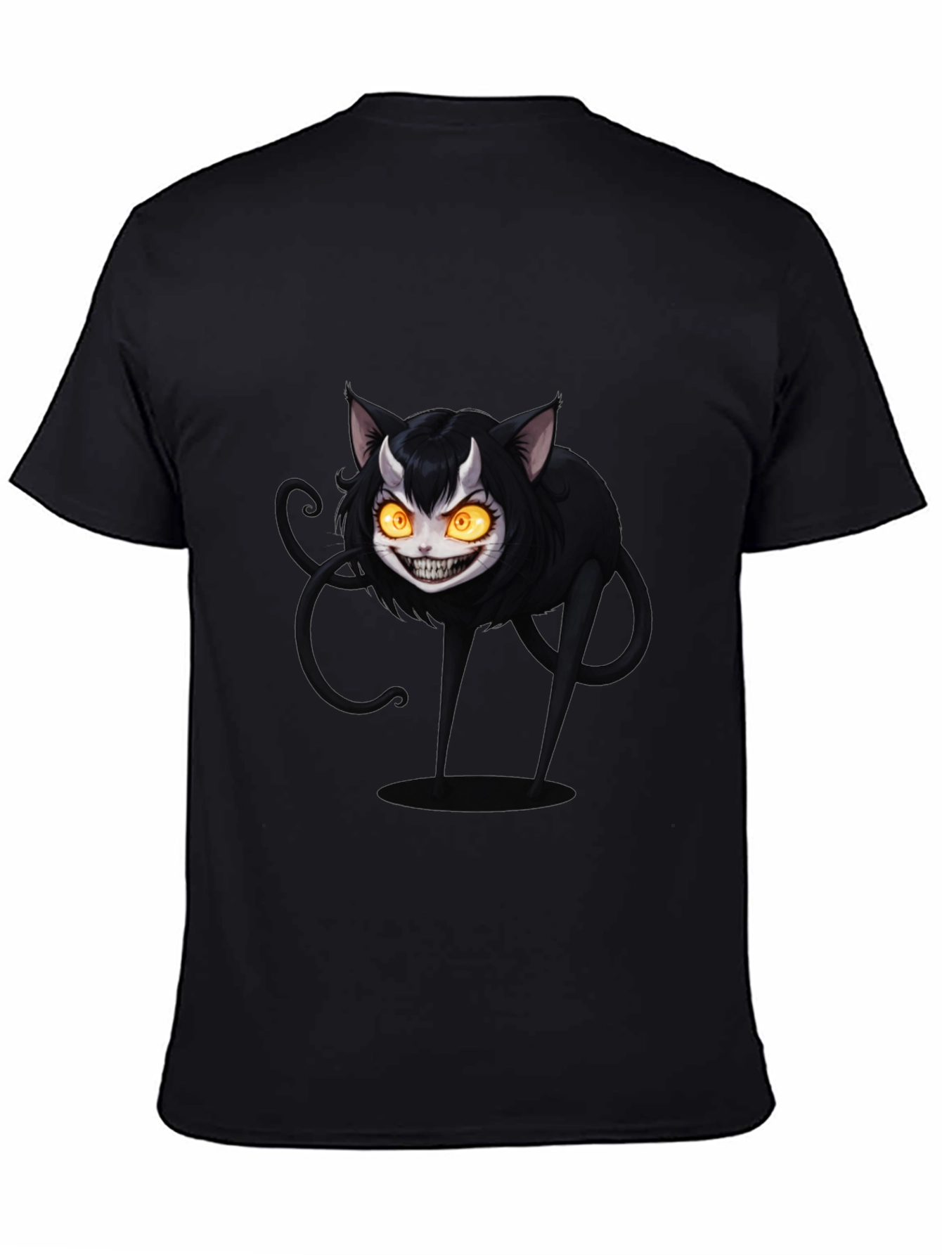 Mens Black T-Shirt - Creepy Cat Design