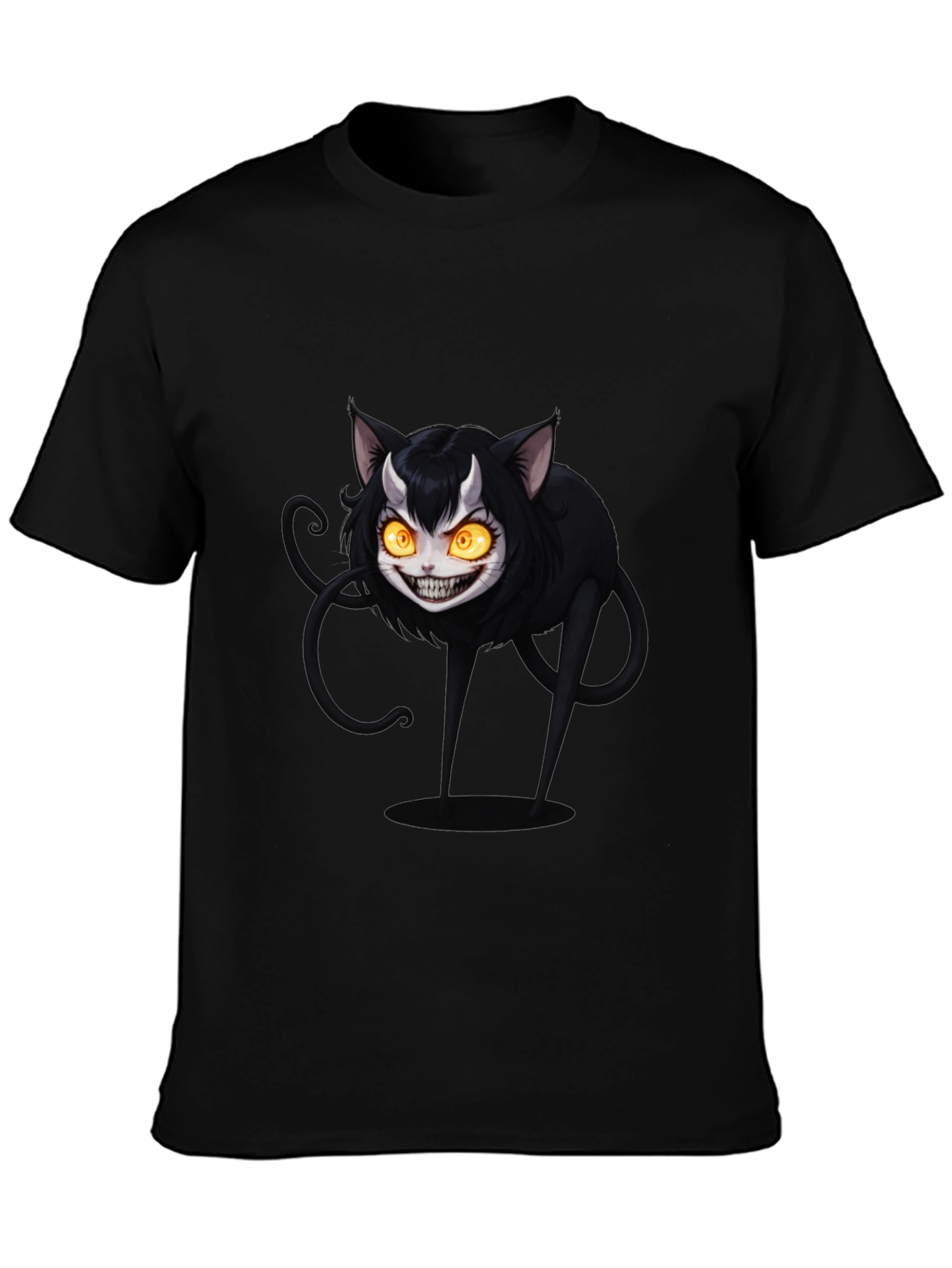 Mens Black T-Shirt - Creepy Cat Design