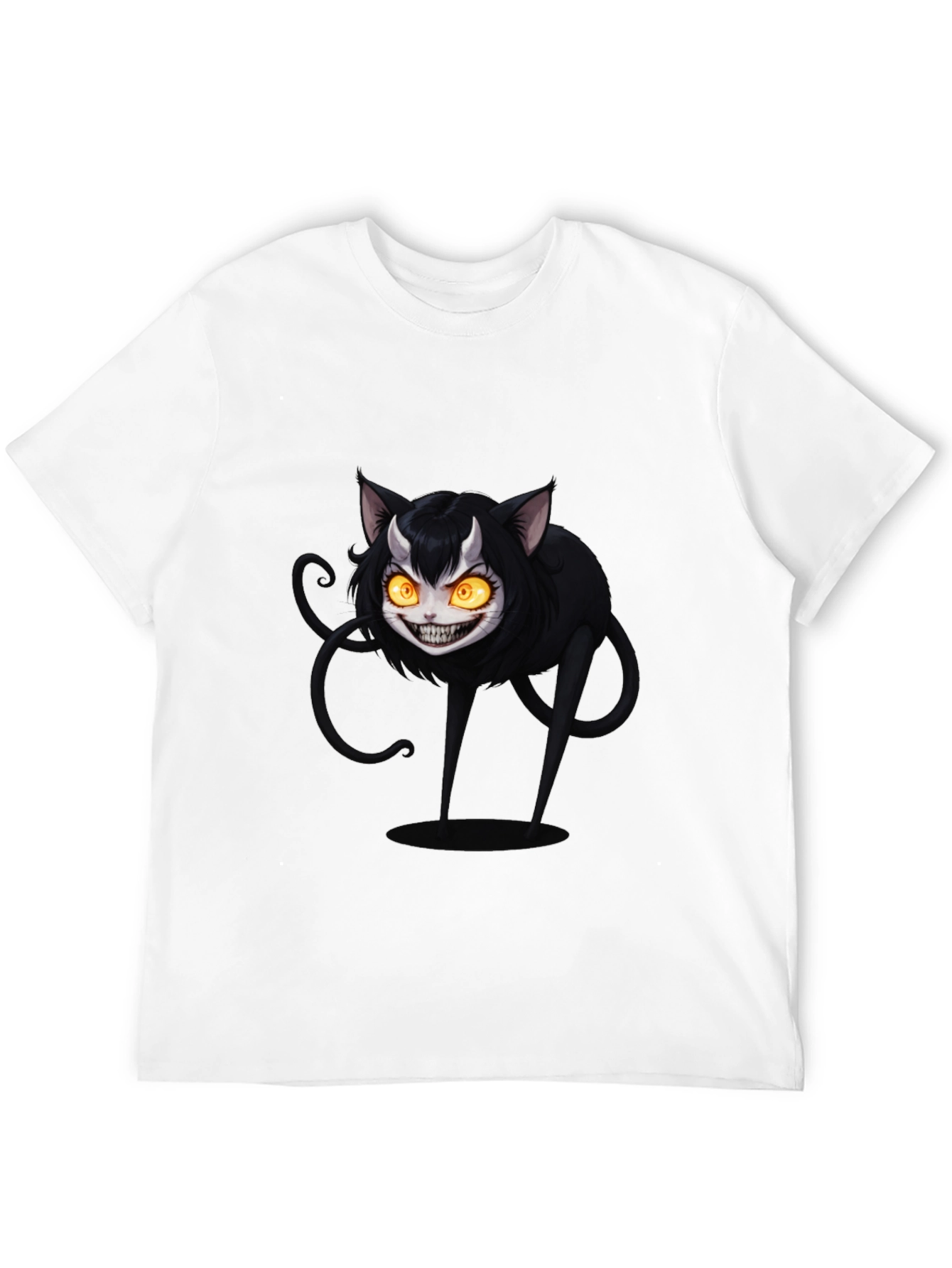 Mens Black T-Shirt - Creepy Cat Design
