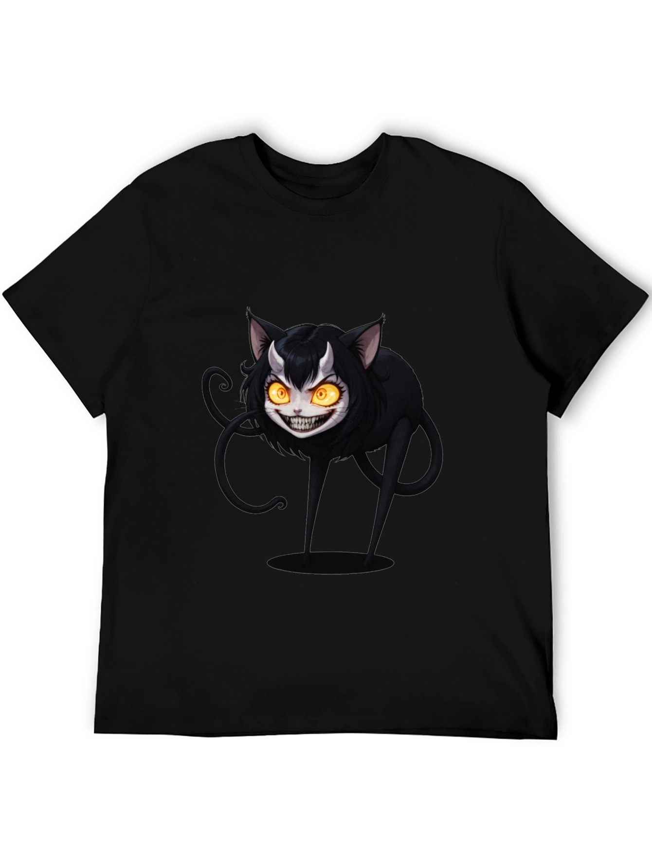 Mens Black T-Shirt - Creepy Cat Design