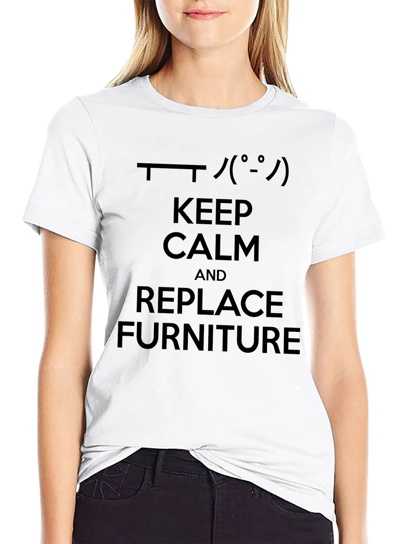 Keep Calm Replace Furniture Black Graphic T-Shirt