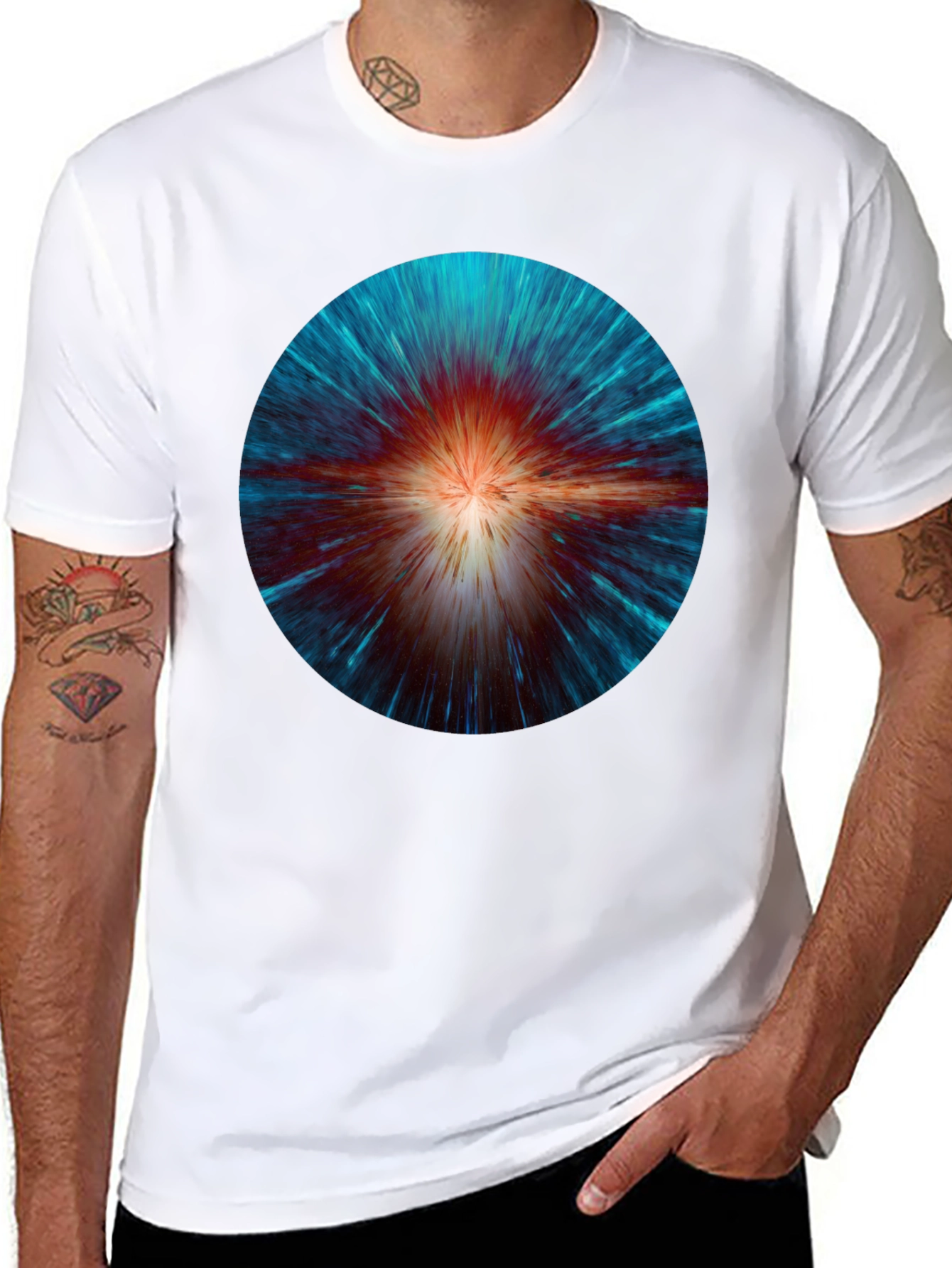Cosmic Burst Graphic Tee - Black Crew Neck T-Shirt