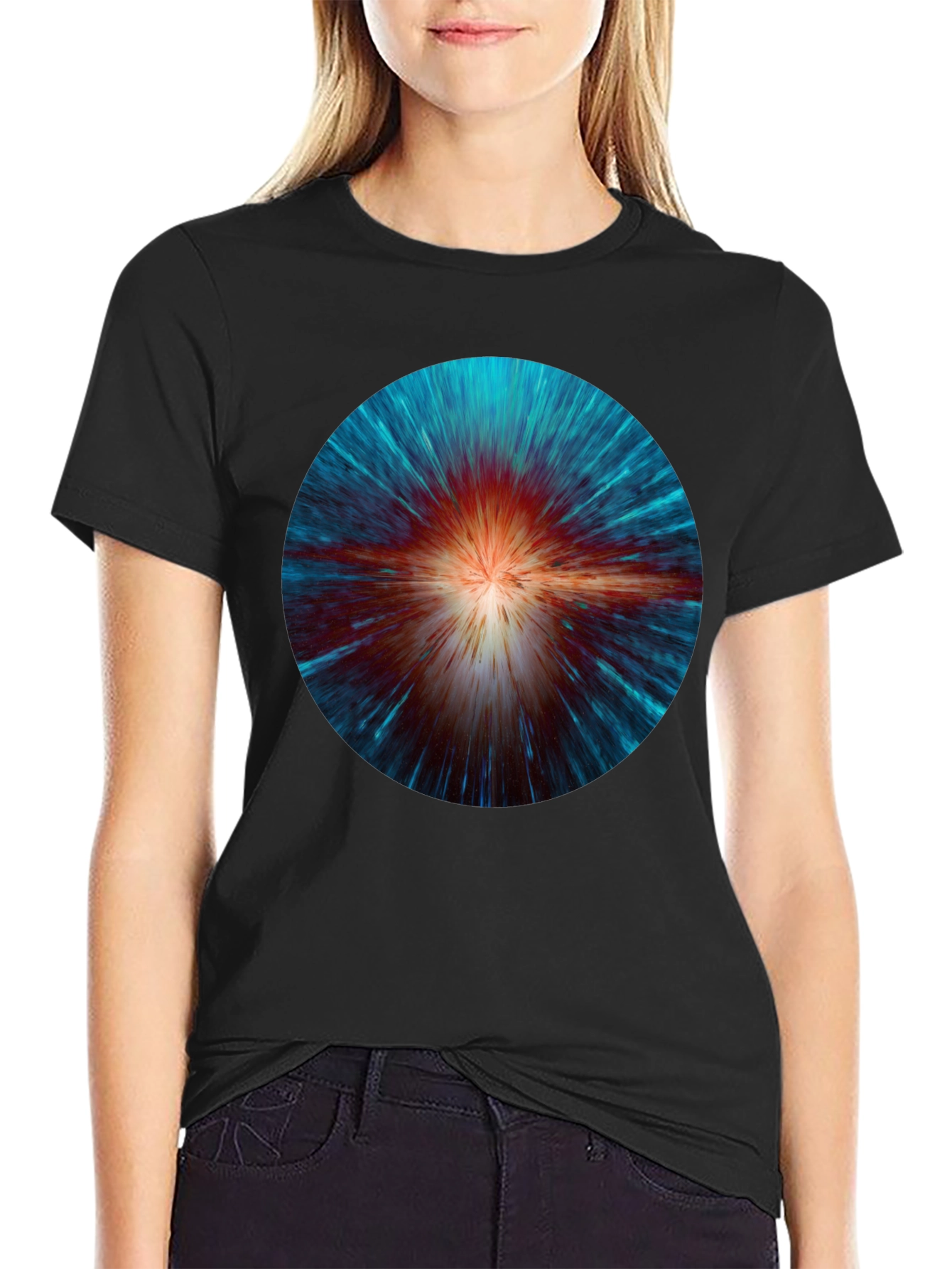 Cosmic Burst Graphic Tee - Black Crew Neck T-Shirt