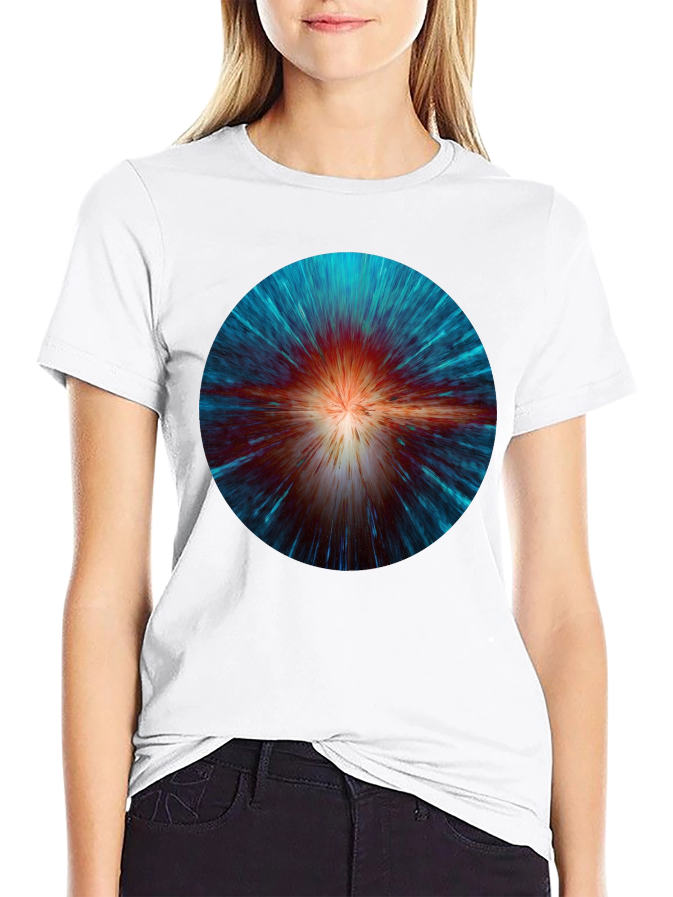 Cosmic Burst Graphic Tee - Black Crew Neck T-Shirt