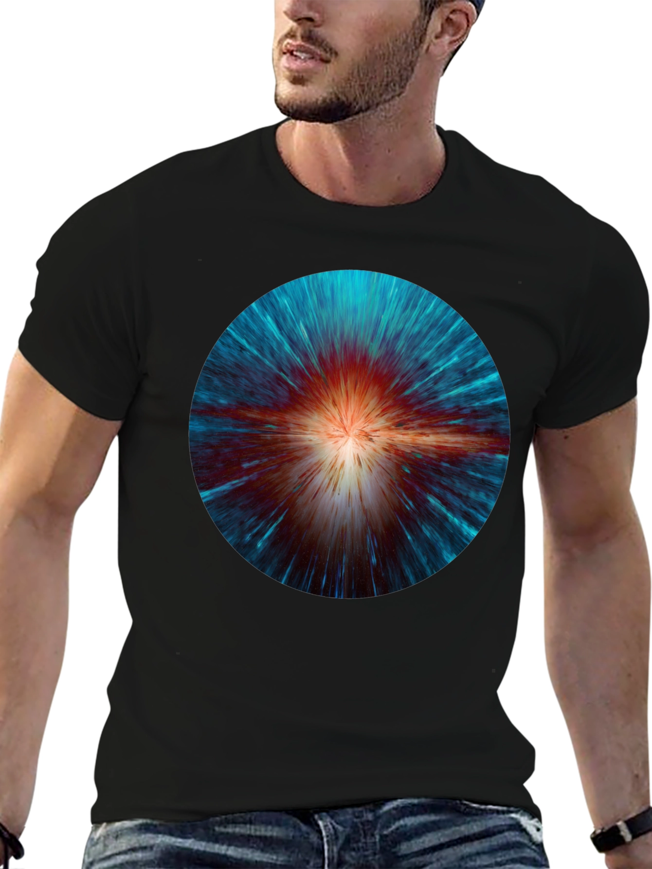 Cosmic Burst Graphic Tee - Black Crew Neck T-Shirt