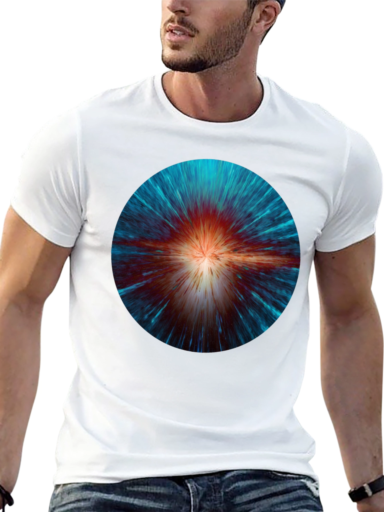 Cosmic Burst Graphic Tee - Black Crew Neck T-Shirt