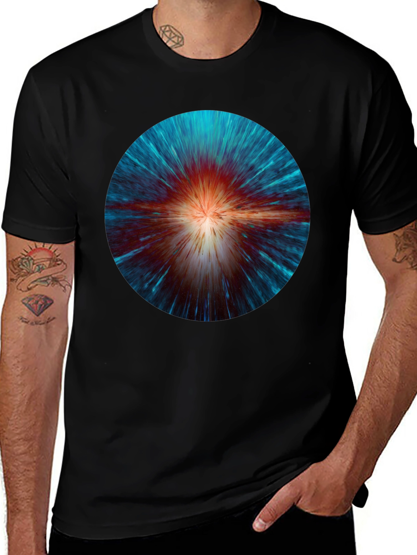 Cosmic Burst Graphic Tee - Black Crew Neck T-Shirt