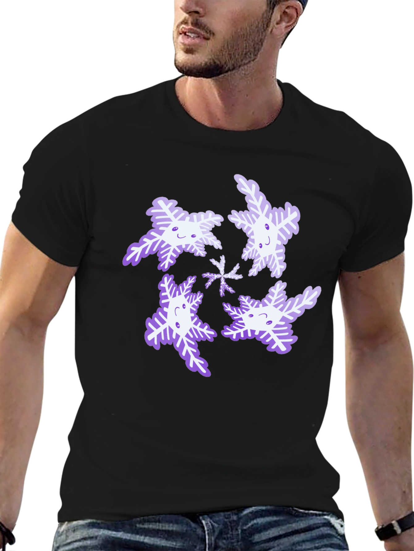 Snowflake Graphic Print Black T-Shirt