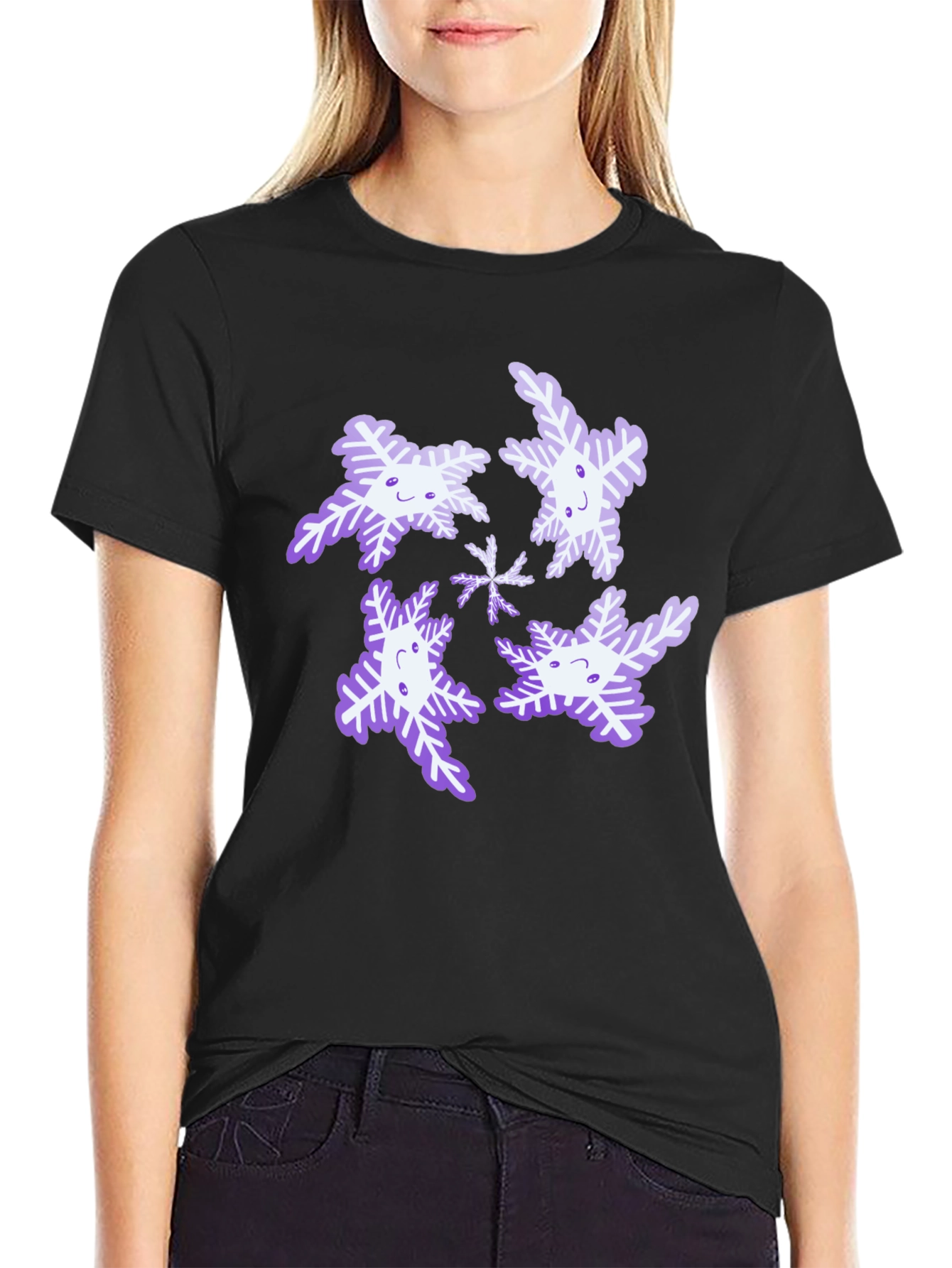 Snowflake Graphic Print Black T-Shirt