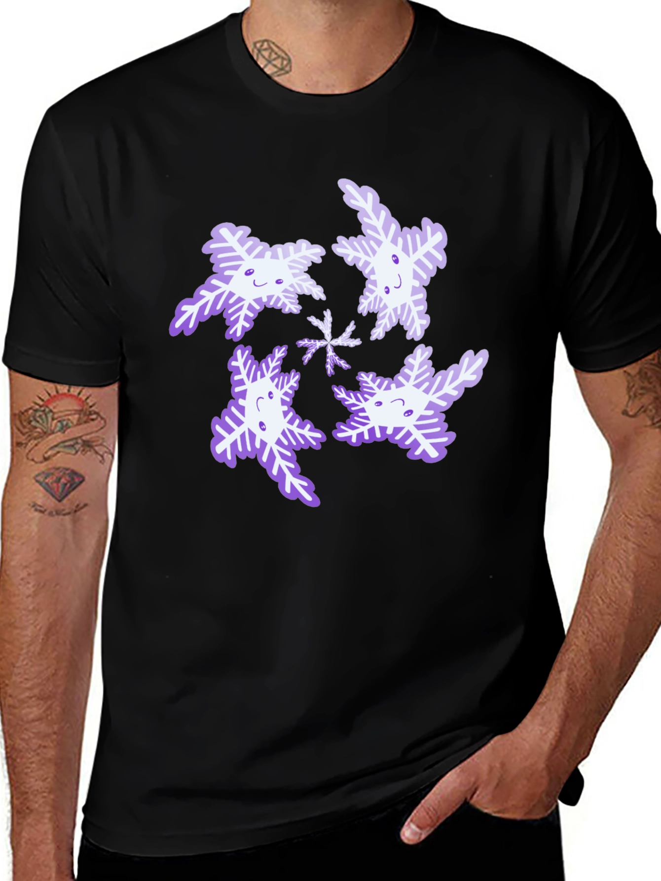 Snowflake Graphic Print Black T-Shirt