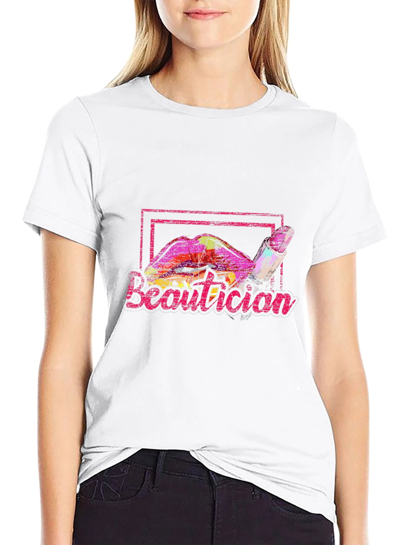 Beautician Lipstick Graphic Black T-Shirt