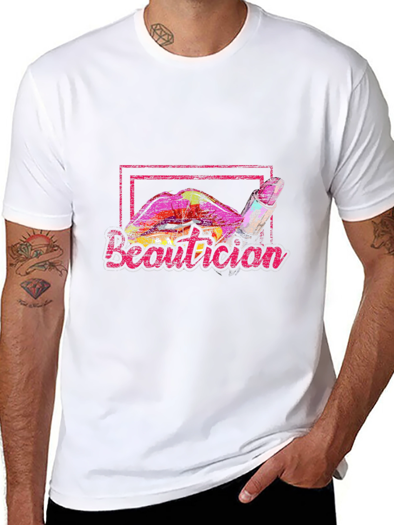 Beautician Lipstick Graphic Black T-Shirt