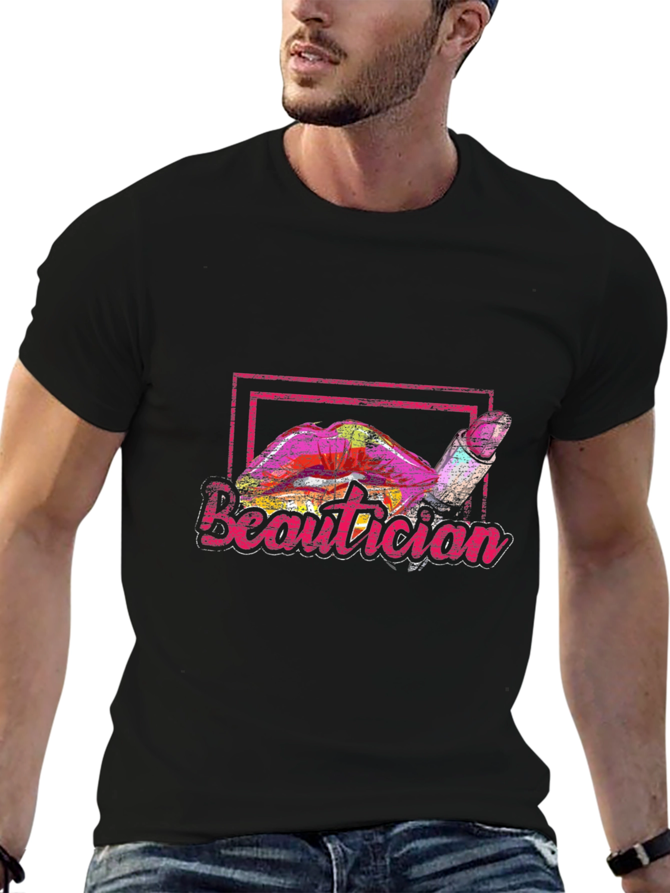 Beautician Lipstick Graphic Black T-Shirt