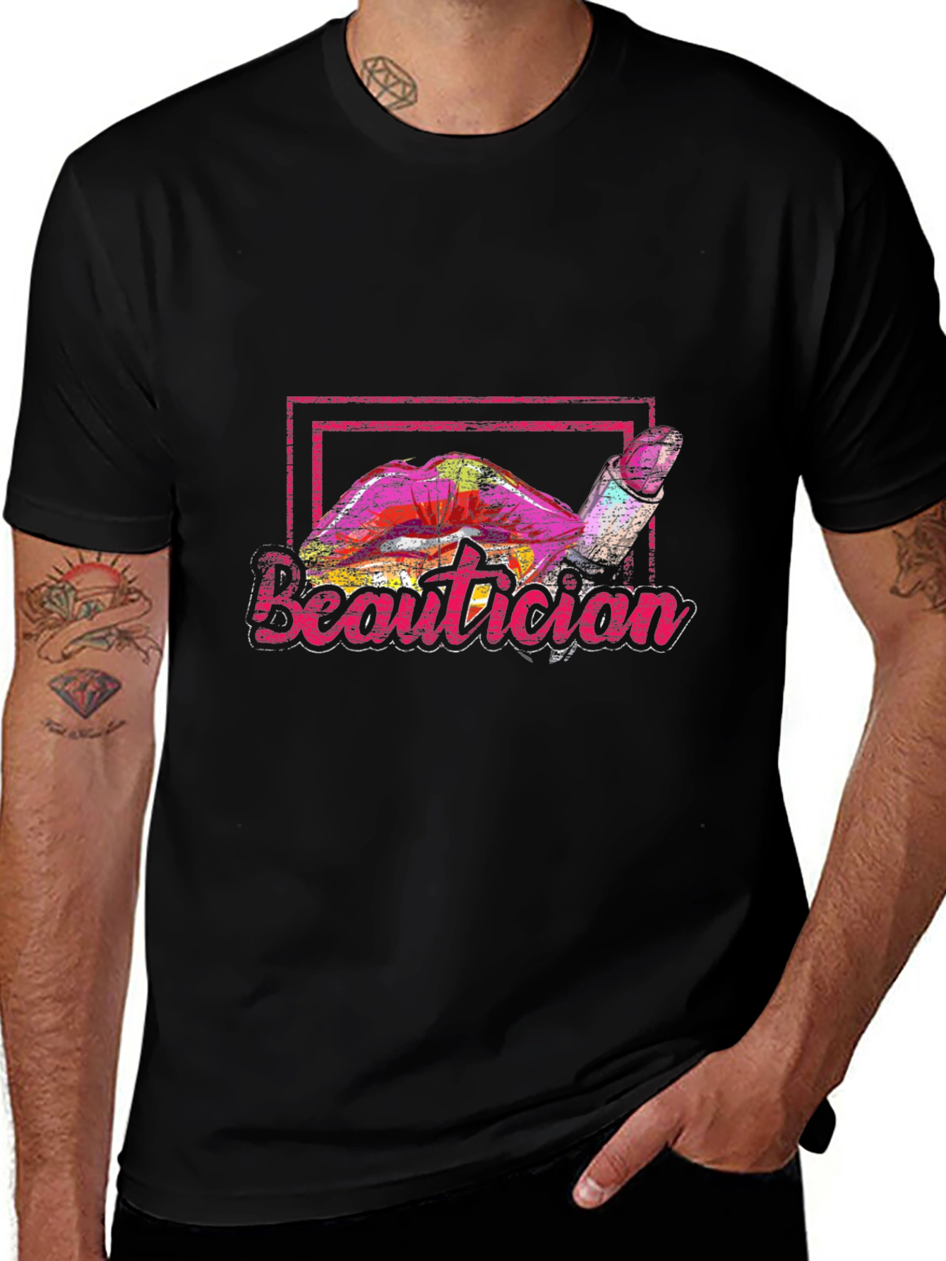 Beautician Lipstick Graphic Black T-Shirt