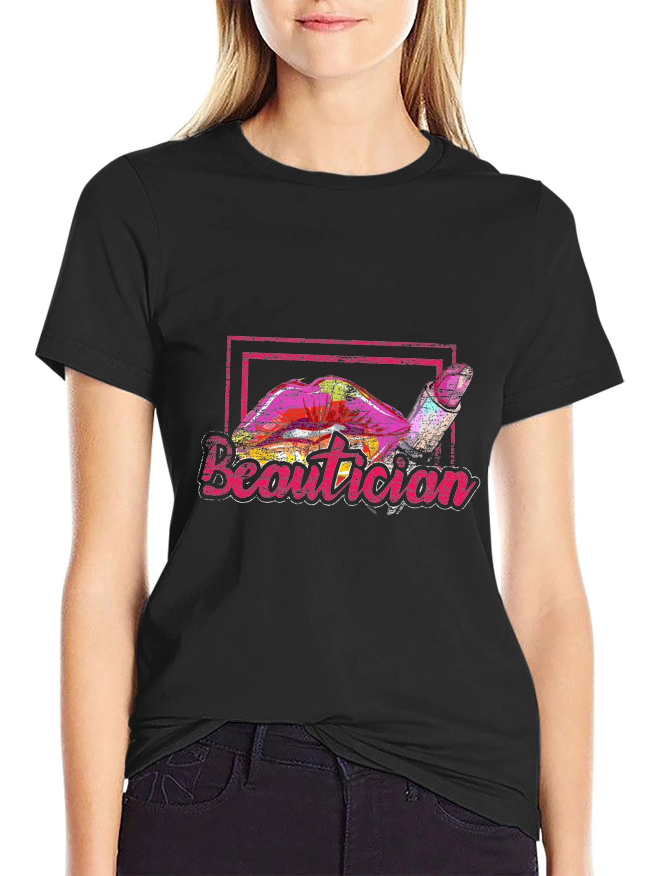 Beautician Lipstick Graphic Black T-Shirt
