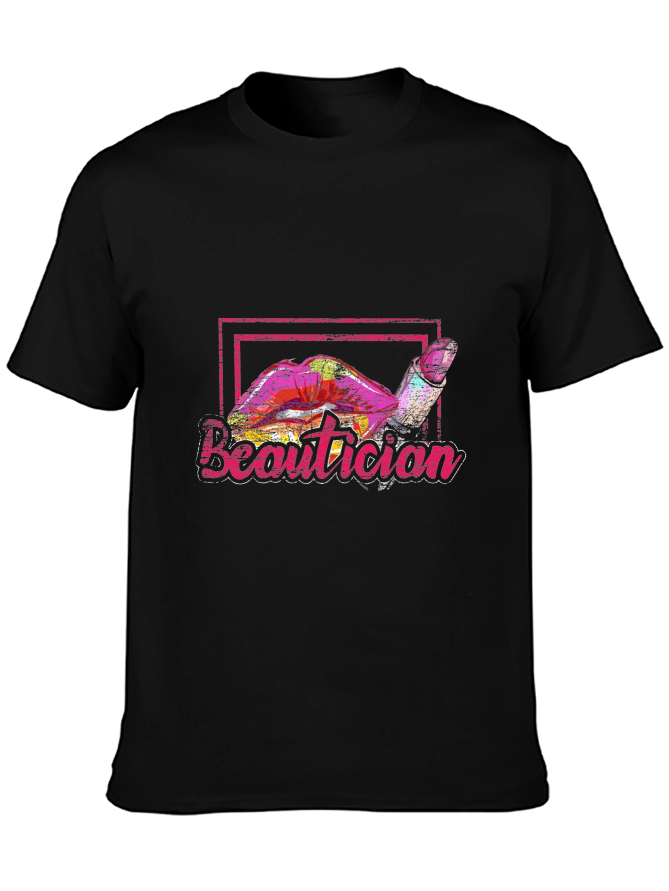 Beautician Lipstick Graphic Black T-Shirt