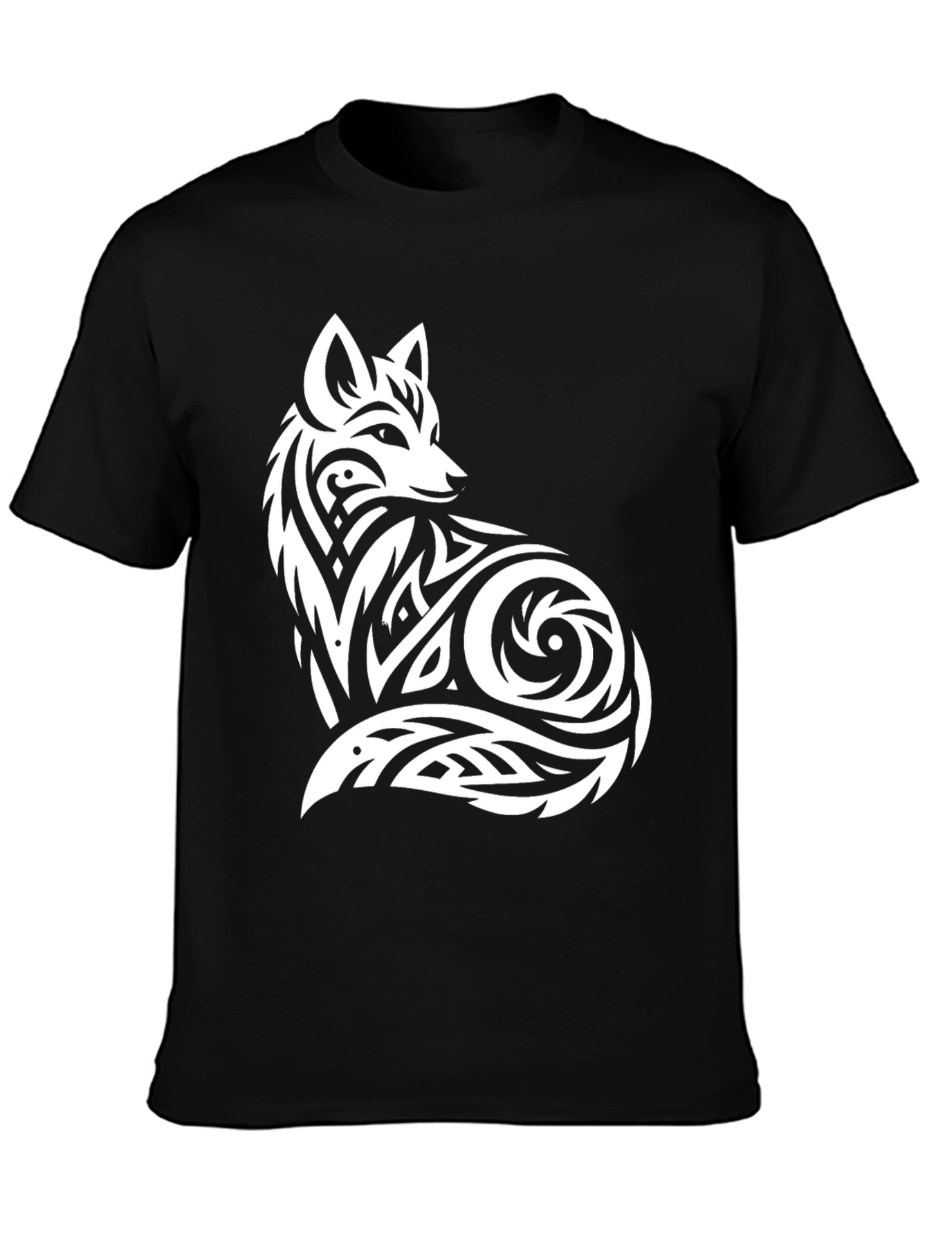 Tribal Fox Graphic Tee - Black Cotton T-Shirt