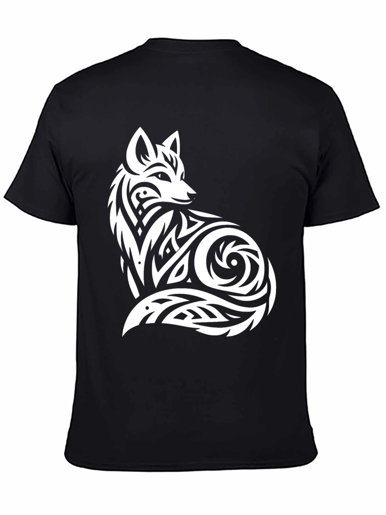Tribal Fox Graphic Tee - Black Cotton T-Shirt