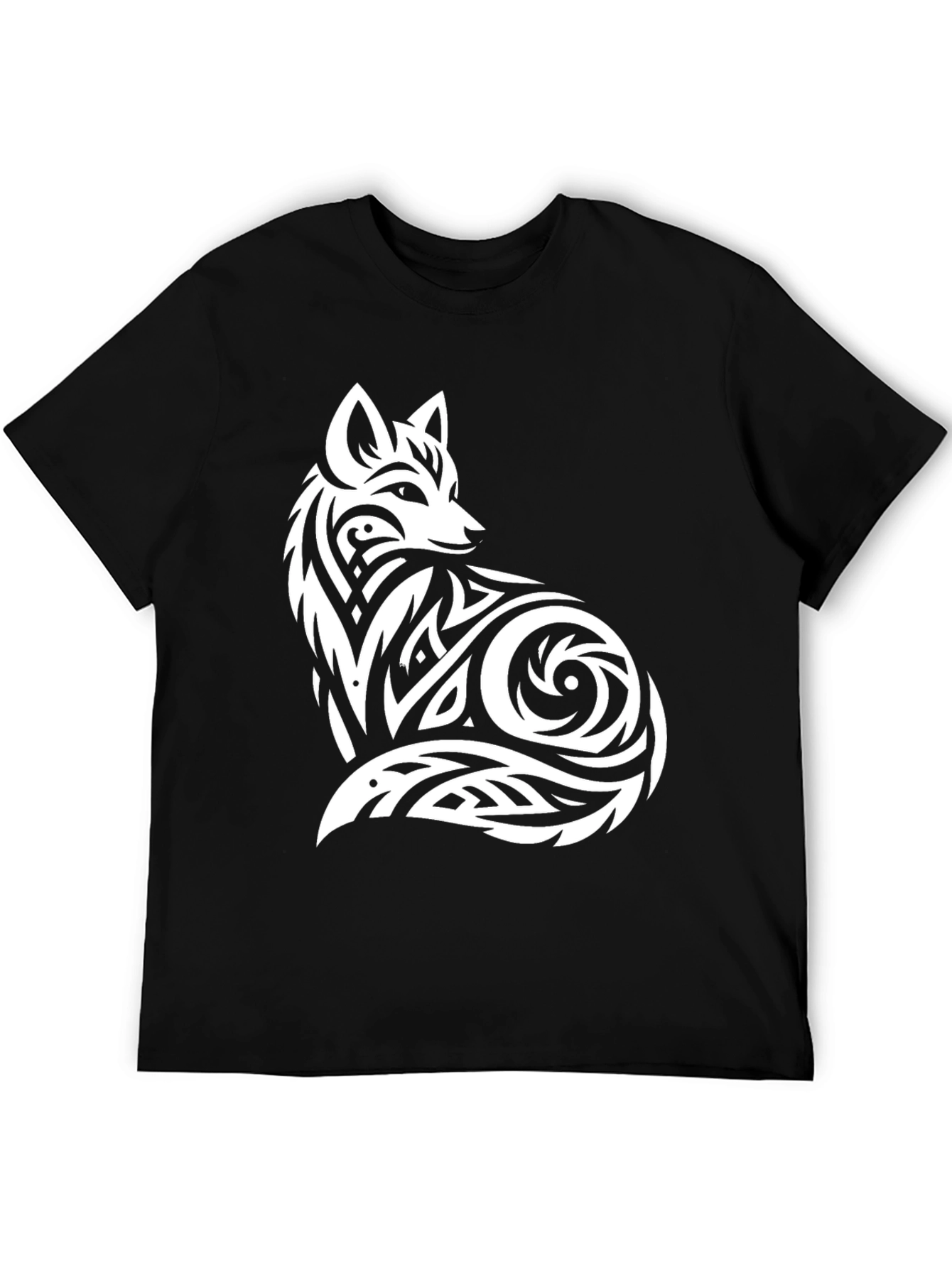 Tribal Fox Graphic Tee - Black Cotton T-Shirt