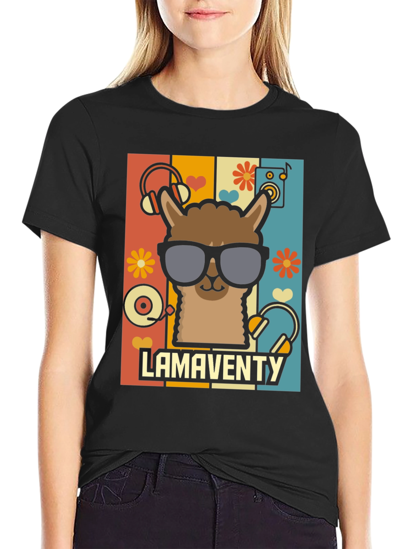 Retro Llama T-Shirt - Fun Music Lover Tee