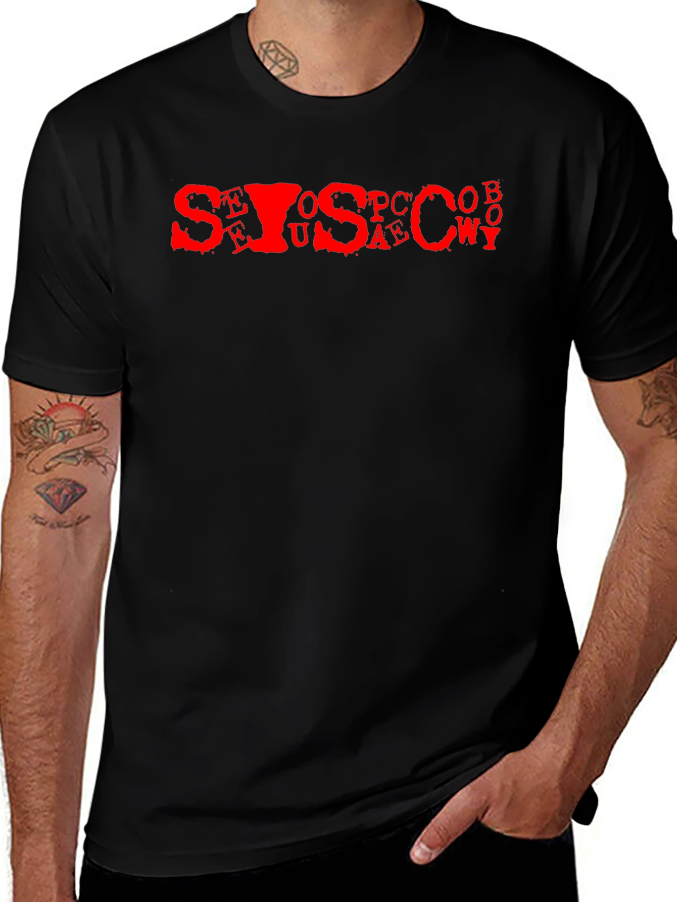 Mens Black Tee with Red Letter Graphic