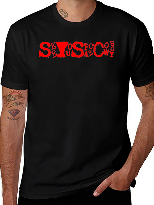 Mens Black Tee with Red Letter Graphic