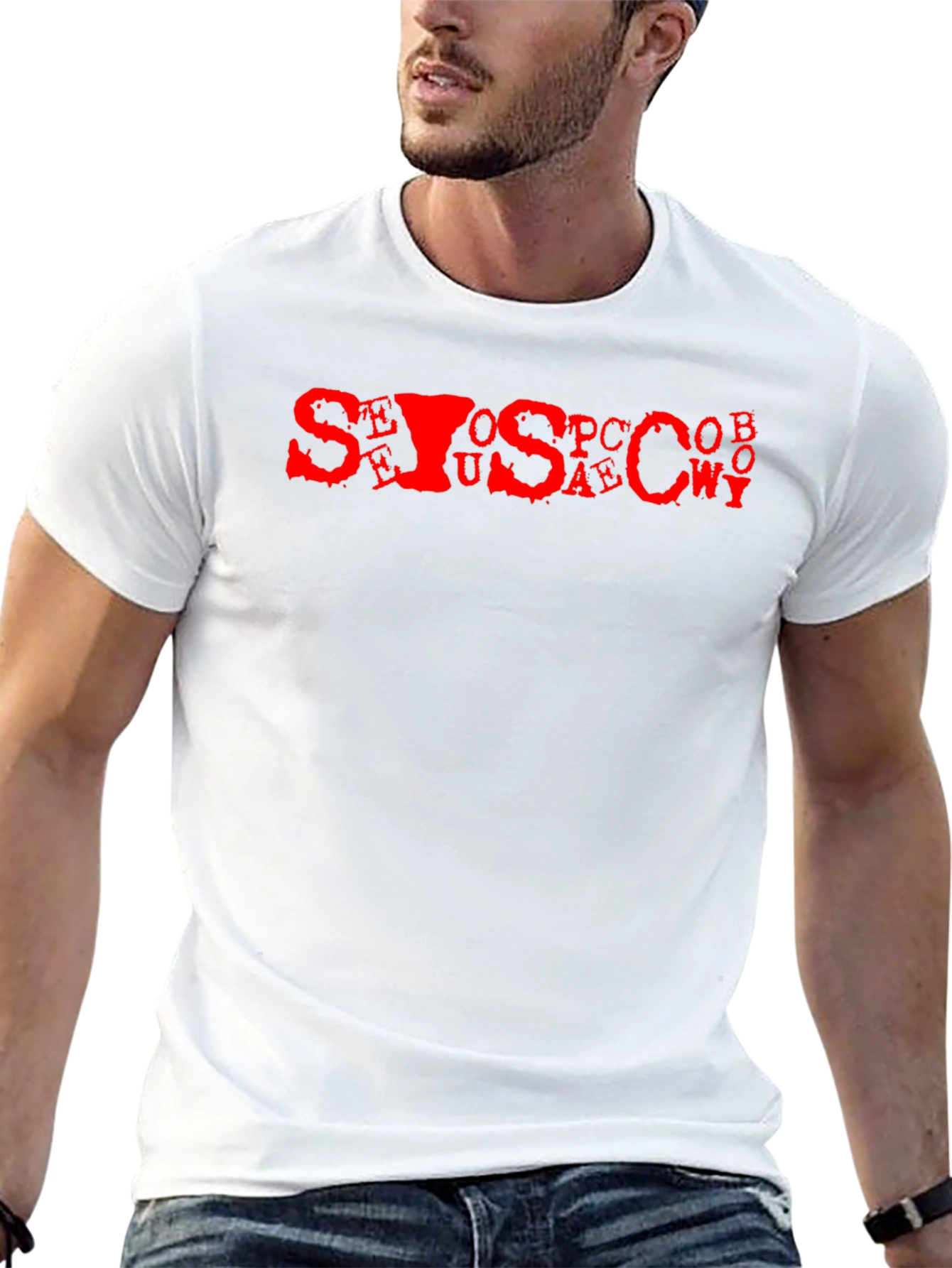 Mens Black Tee with Red Letter Graphic