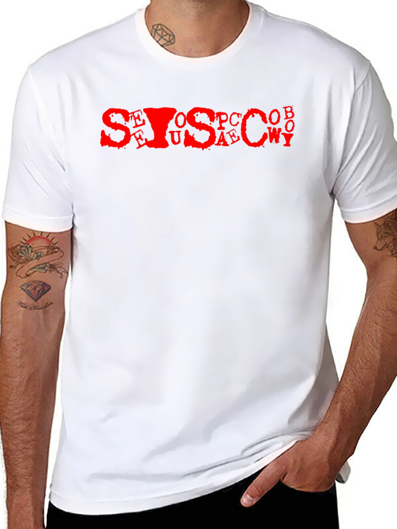 Mens Black Tee with Red Letter Graphic