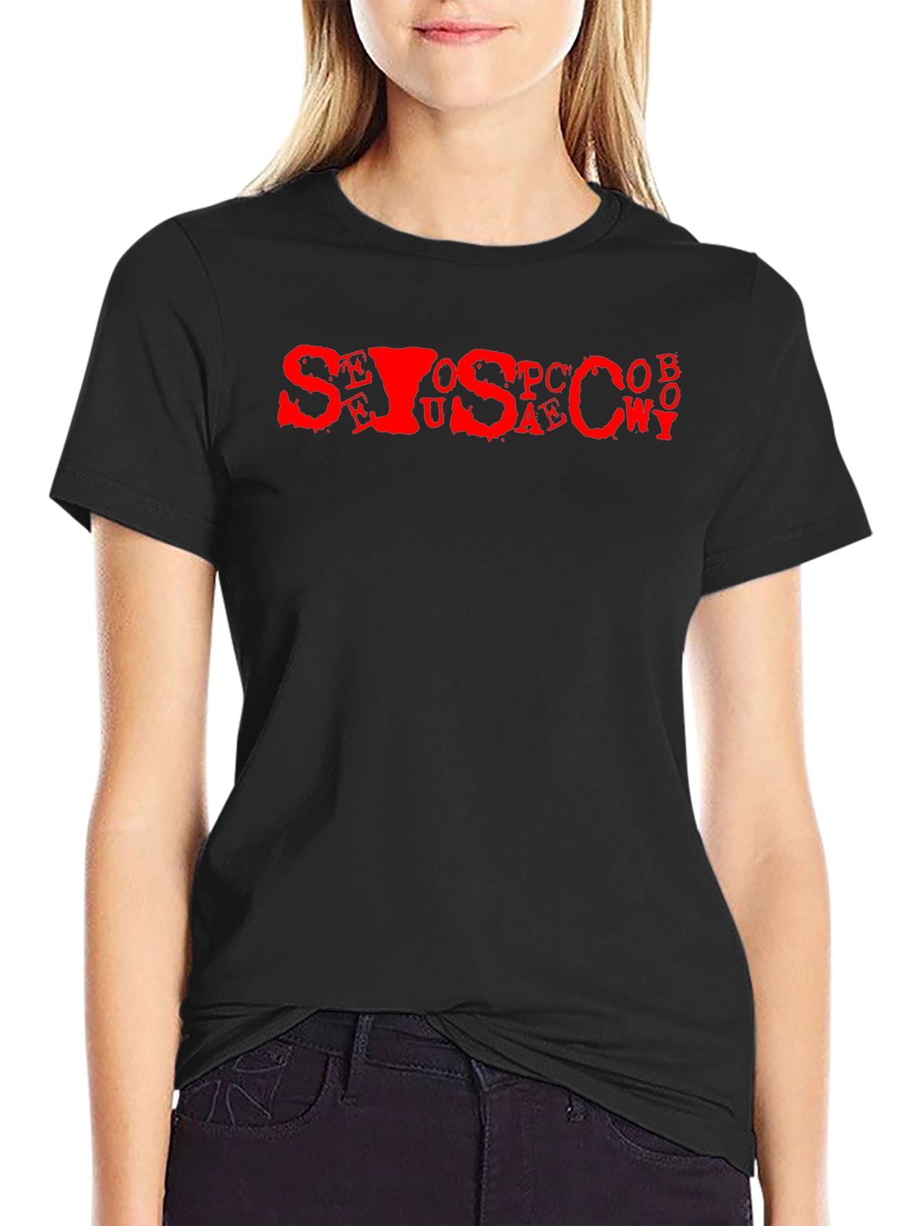 Mens Black Tee with Red Letter Graphic
