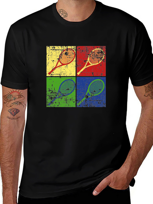 Retro Tennis Racket Graphic Tee - Fun Sporty Style