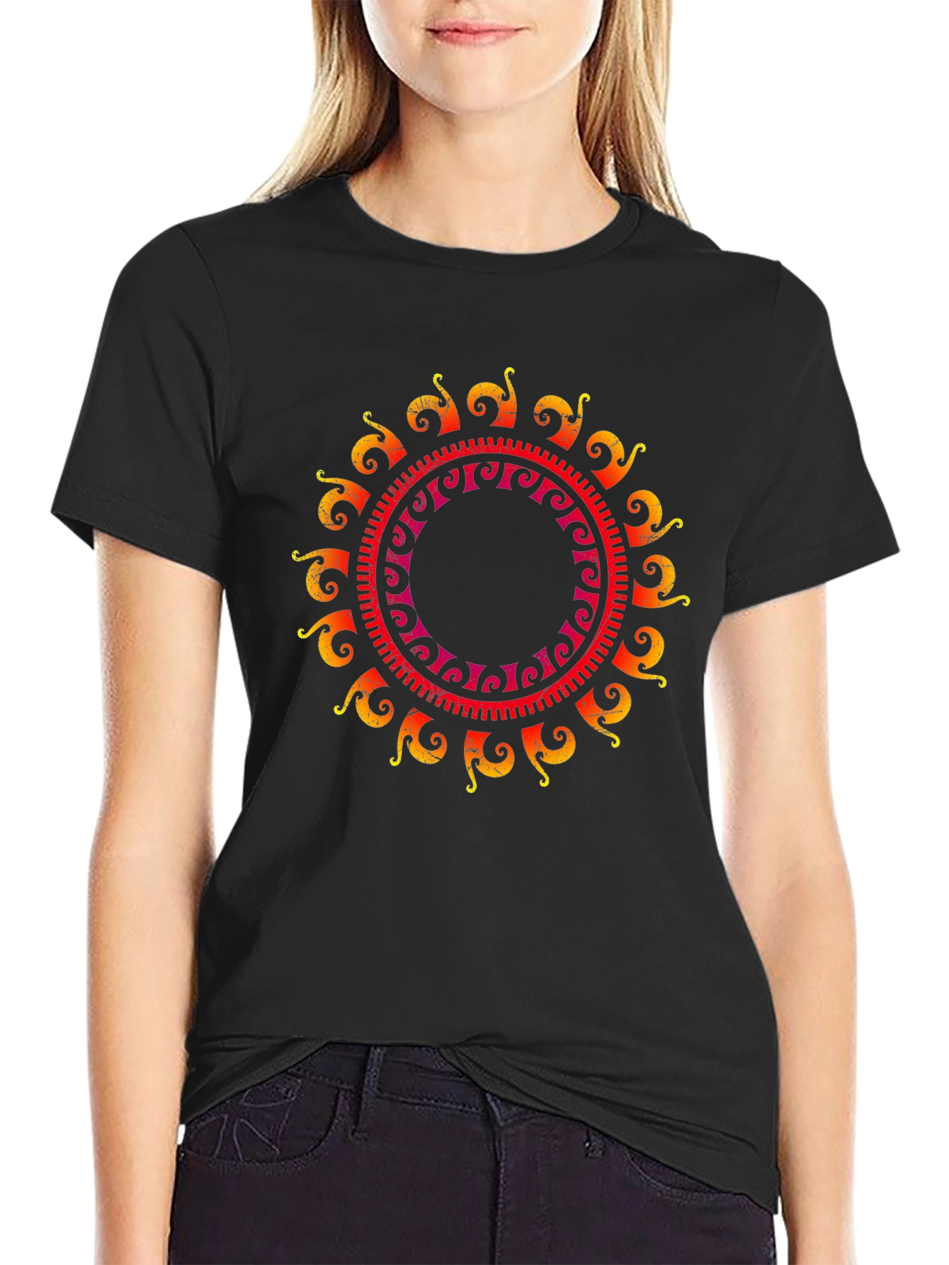 Sun Mandala Graphic Tee - Black