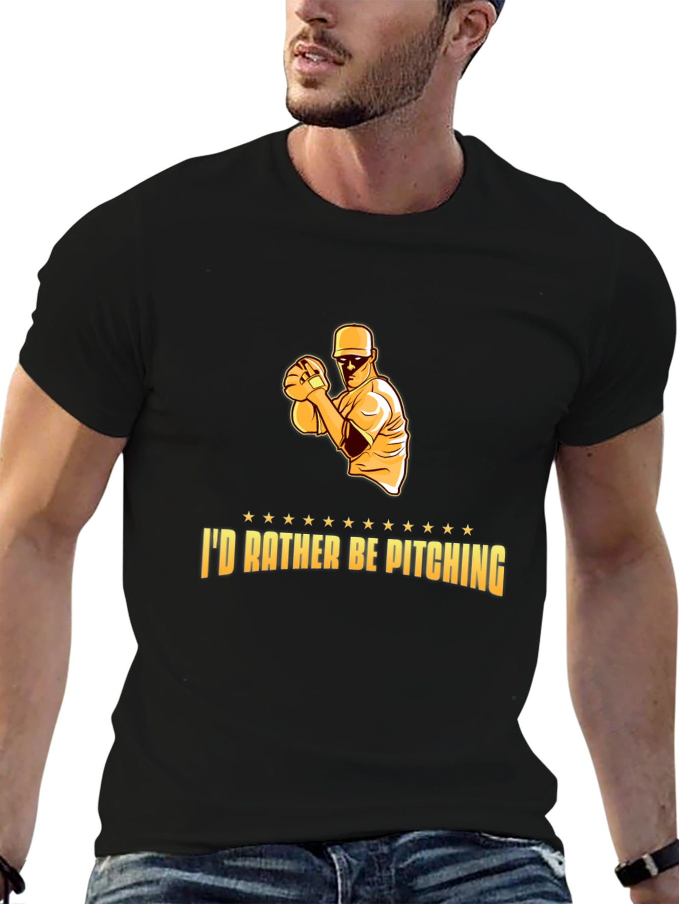 Pitching Baseball T-Shirt - Id Rather Be Pitching