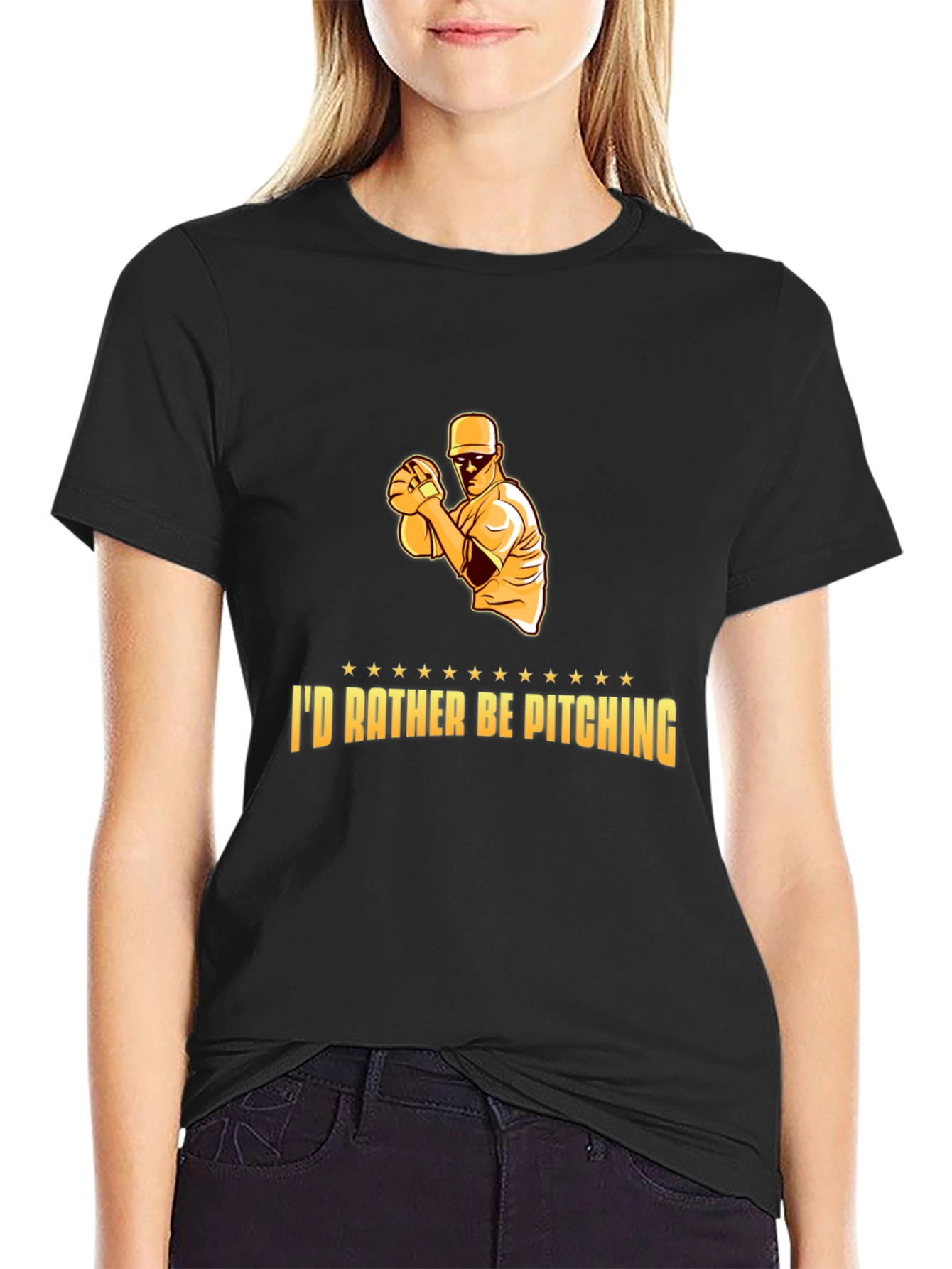 Pitching Baseball T-Shirt - Id Rather Be Pitching
