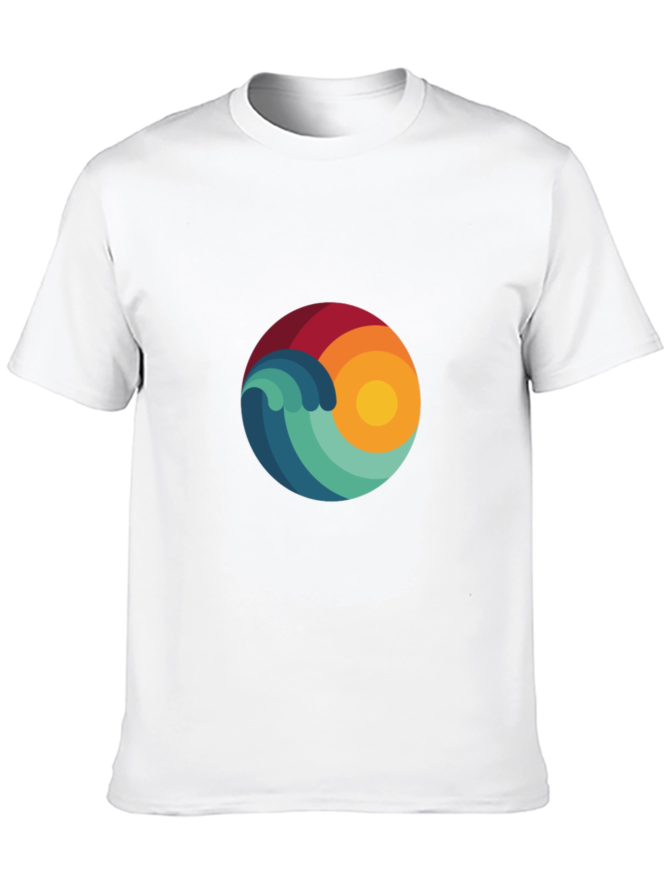 Abstract Wave & Sun Graphic Black T-Shirt