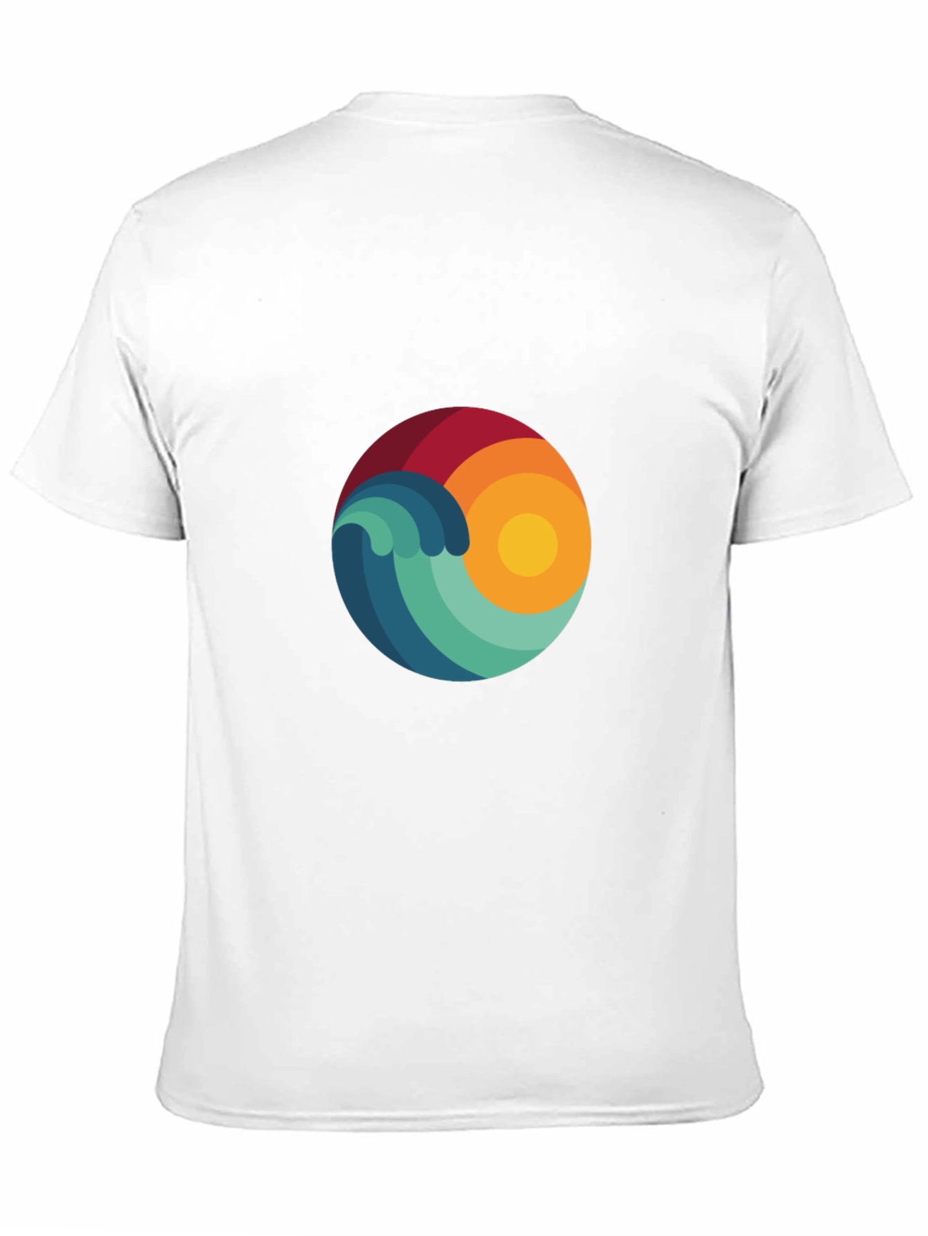 Abstract Wave & Sun Graphic Black T-Shirt