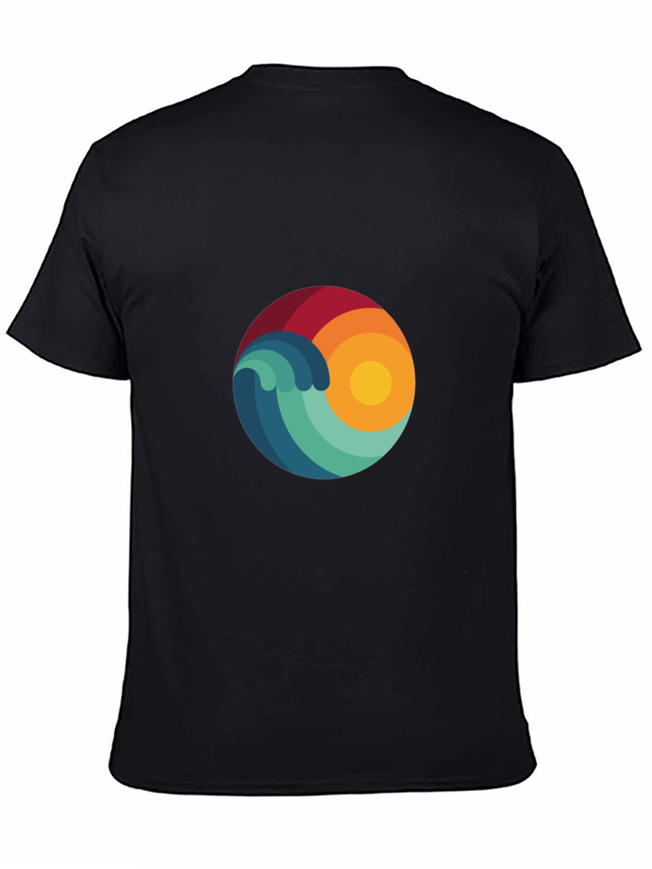 Abstract Wave & Sun Graphic Black T-Shirt