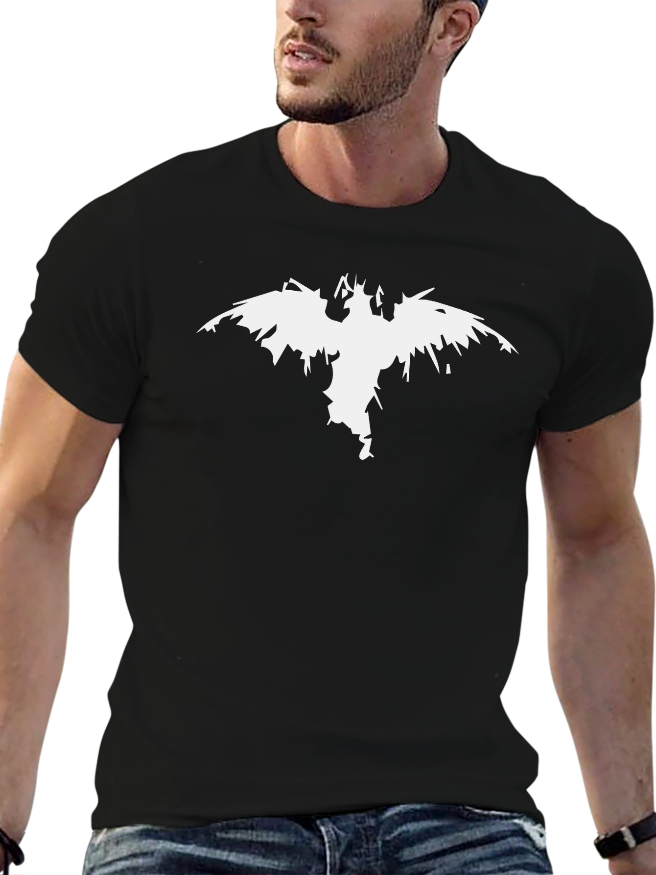 Mens Black T-shirt with White Graphic
