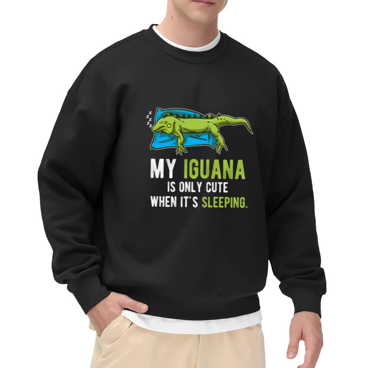 "MY IGUANA IS ONLY CUTE WHEN IT'S SLEEPING" Iguana Humor - Crewneck Sweatshirt | Iguana Lover, Funny Quote, Reptile Gift