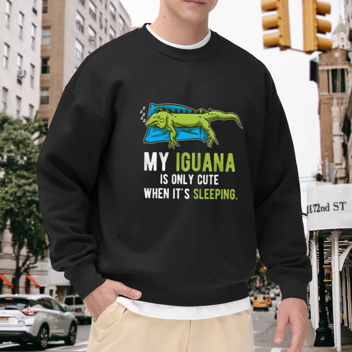 "MY IGUANA IS ONLY CUTE WHEN IT'S SLEEPING" Iguana Humor - Crewneck Sweatshirt | Iguana Lover, Funny Quote, Reptile Gift