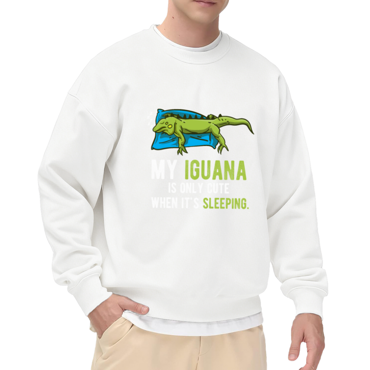 "MY IGUANA IS ONLY CUTE WHEN IT'S SLEEPING" Iguana Humor - Crewneck Sweatshirt | Iguana Lover, Funny Quote, Reptile Gift