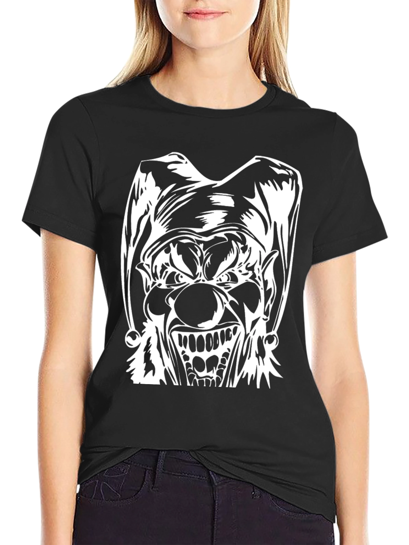 Mens Black T-Shirt with Evil Clown Graphic