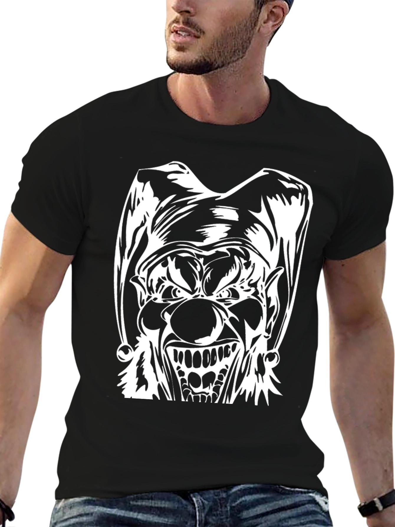Mens Black T-Shirt with Evil Clown Graphic