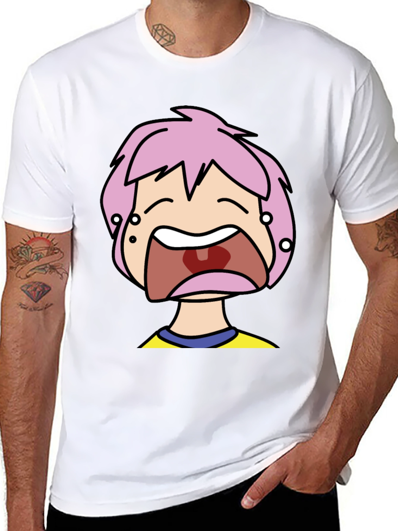 Pink Hair Cartoon Black T-Shirt