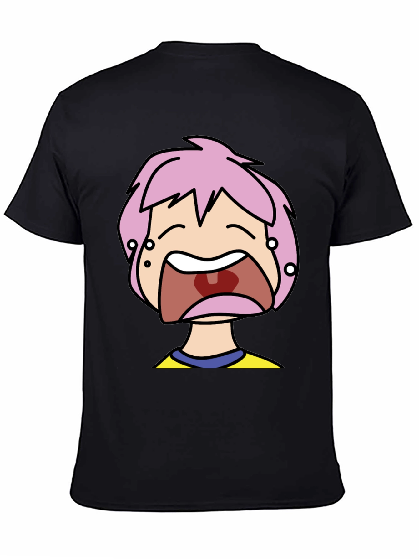 Pink Hair Cartoon Black T-Shirt