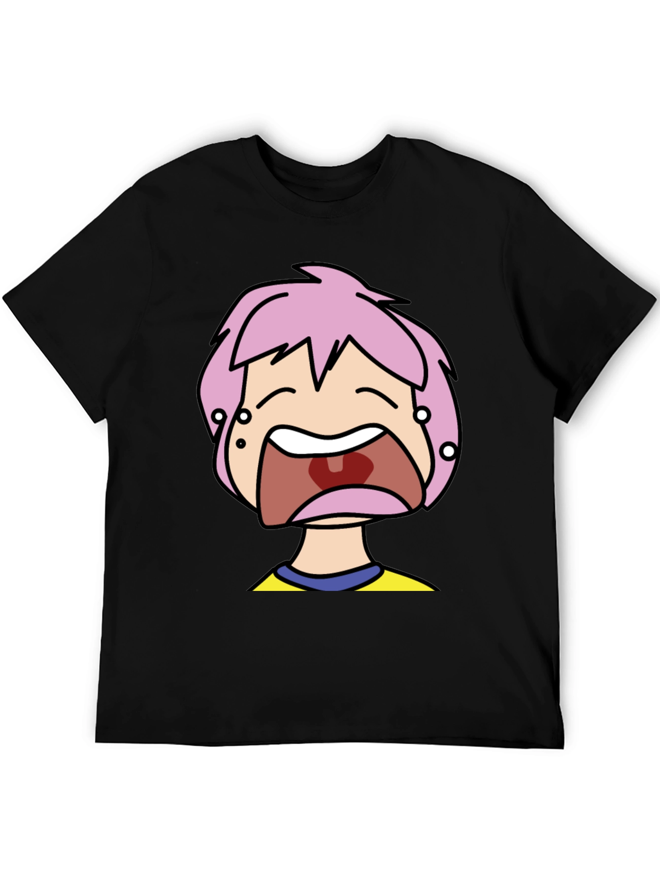 Pink Hair Cartoon Black T-Shirt