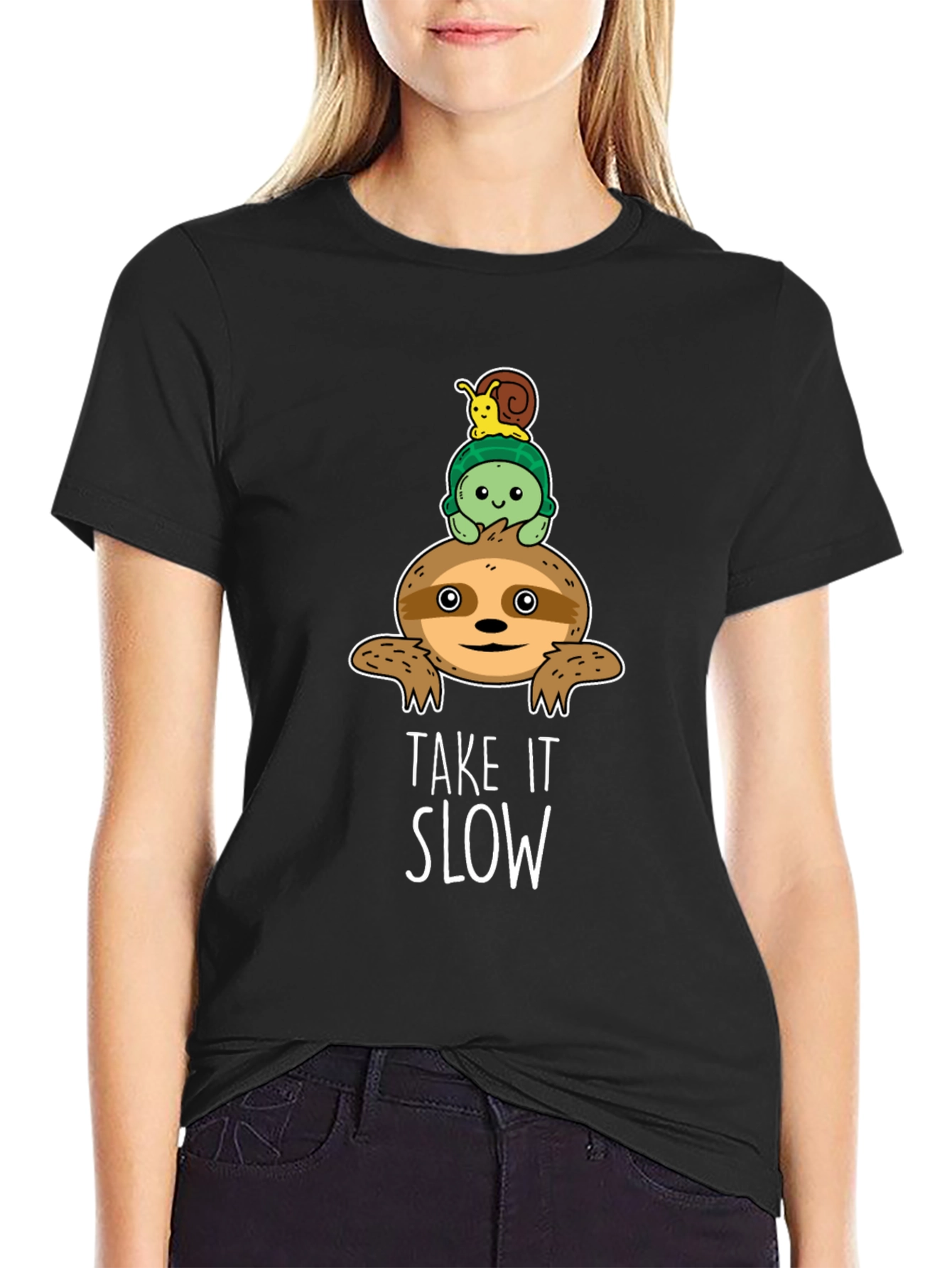 Take It Slow Sloth Turtle and Snail Graphic T-Shirt