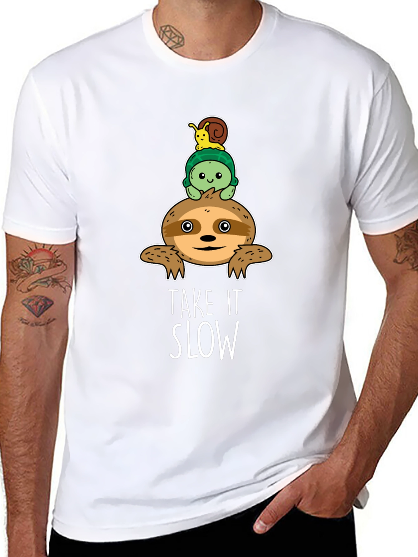Take It Slow Sloth Turtle and Snail Graphic T-Shirt