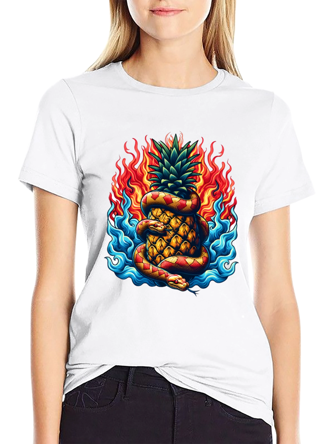 Pineapple & Snake Graphic Tee - Fiery Design