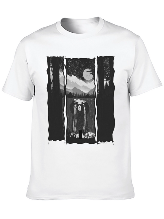 Mystic Forest Bear Graphic Tee - Black